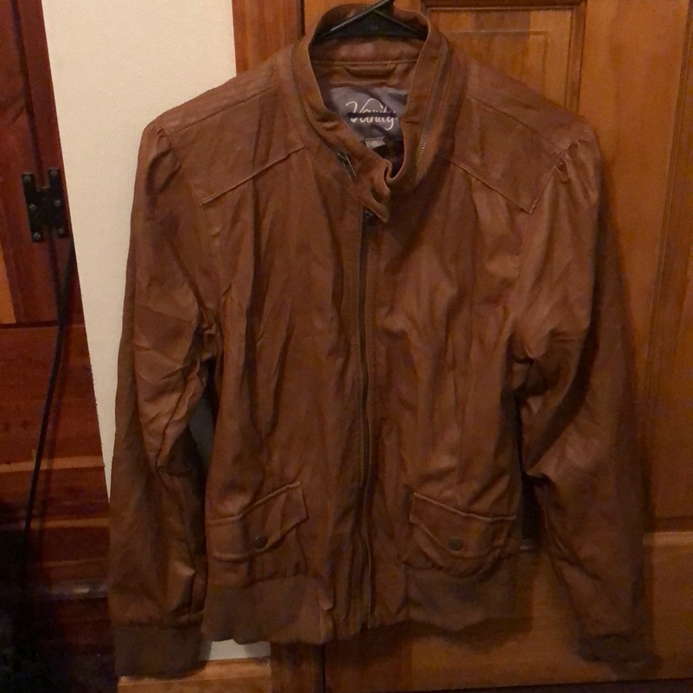 Leather zip up brown jacket